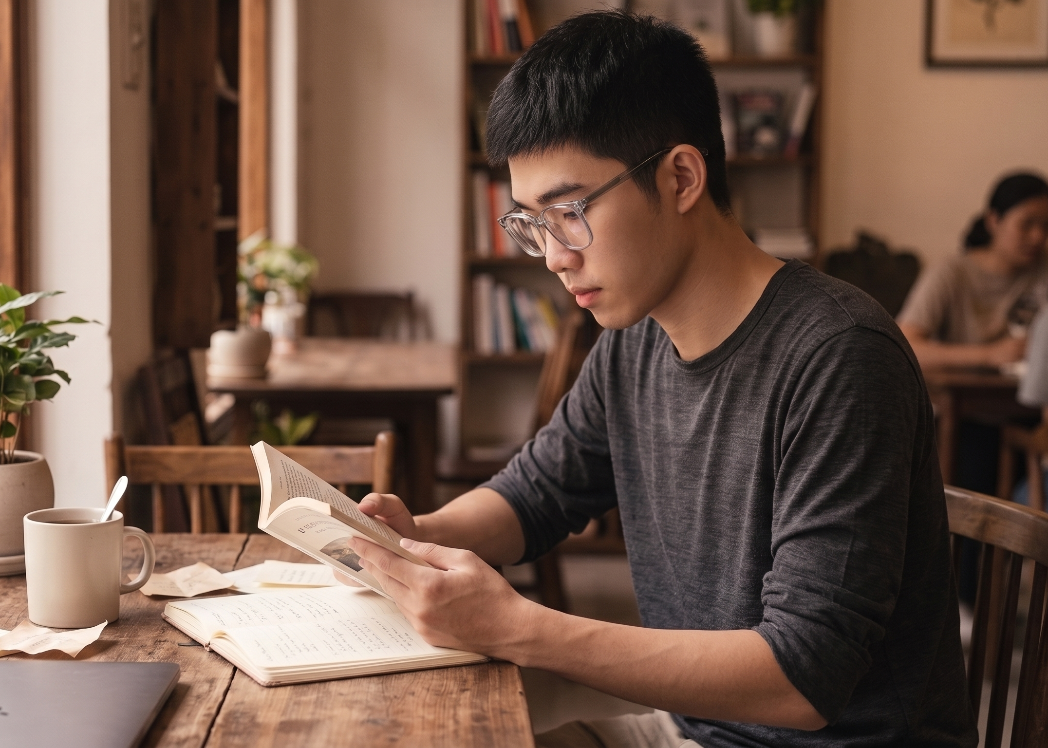 An Trinh reading at a coffee shop